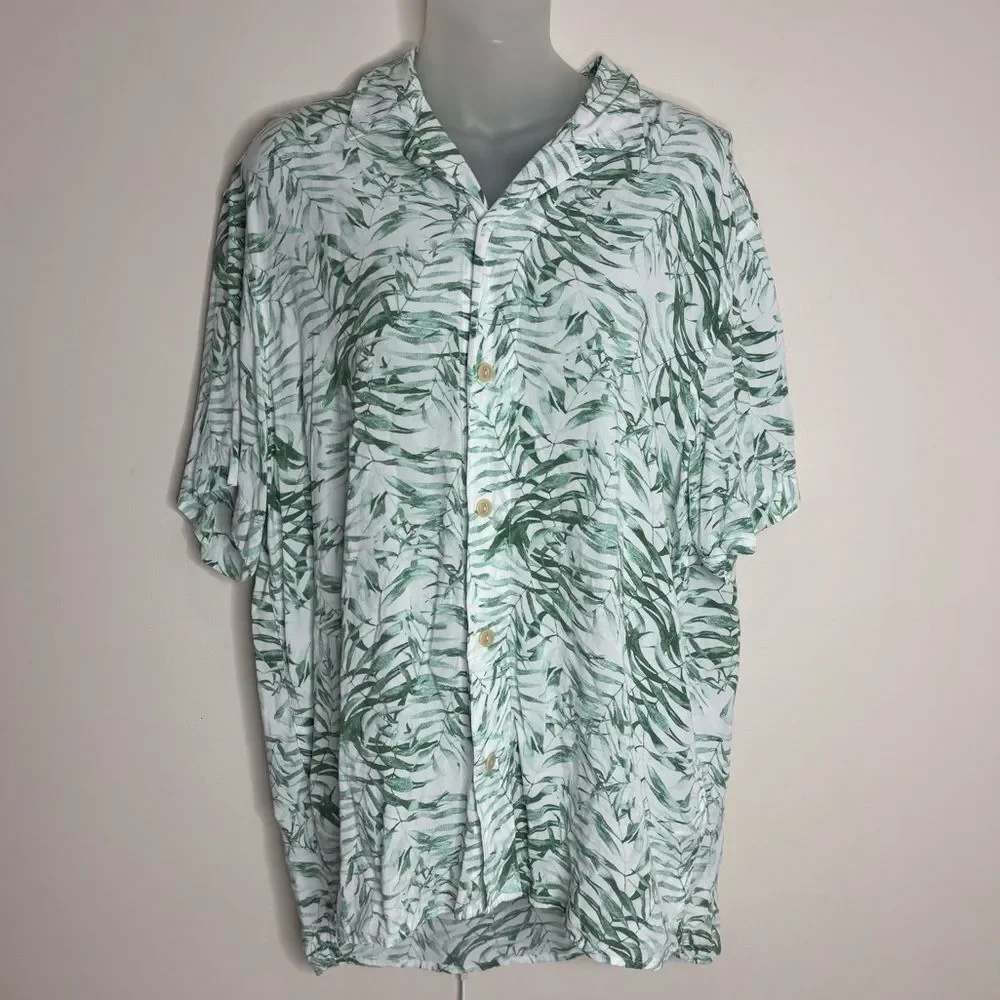Banana Republic button up tropical Green white Leaf Shirt lightweight large